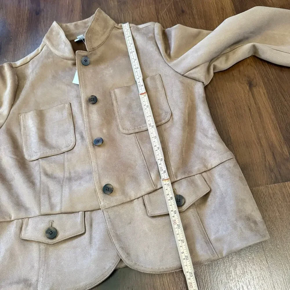 J.Jill NWT Faux Suede Patch Pocket Jacket Brown Sz M Petite Barn Western Boho - Picture 8 of 8